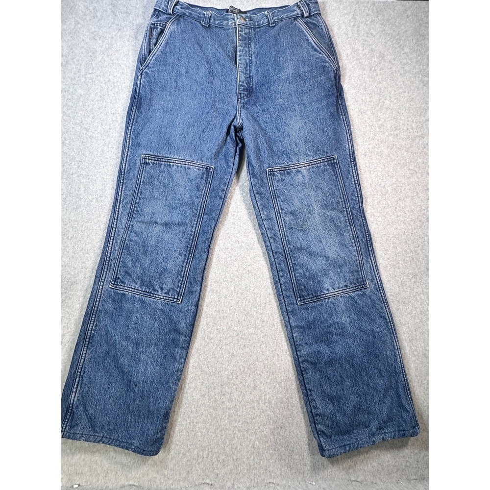 Vintage Polo Ralph Lauren Double Knee Flannel Lined Jeans Blue Denim Mens 34x32